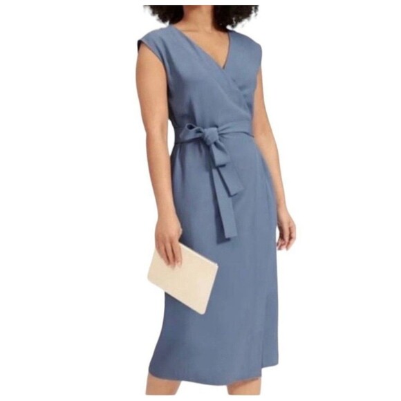 Everlane Japanese Goweave Sleeveless Wrap Dress Blue Size 6 - Picture 1 of 11